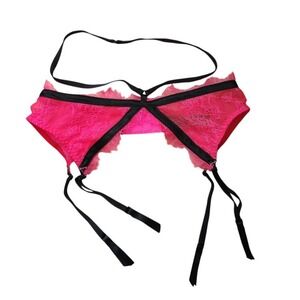 VICTORIA'S SECRET Hot Pink Lace Garter  Harness Cutout Lingerie XS/S